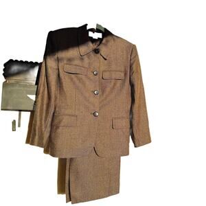 Jones New York Wool 2Pc Skirt Suit Beige/Gold Women’s Sz 12 Classy Business Work